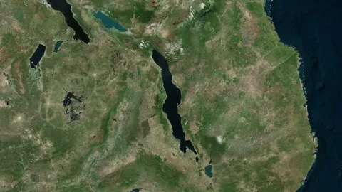 Malawi lake map zoom in, Central Africa lake Stock Footage 309356797