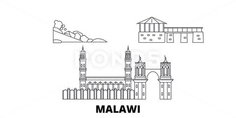 Malawi line travel skyline set. Malawi outline city vector illustration ...