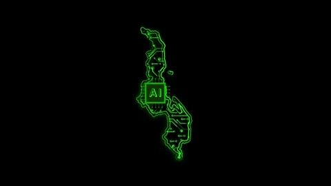 Malawi Map AI Chipset Technology Opener Stock Footage 337081862