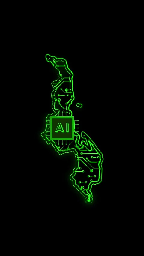Malawi Map AI Chipset Technology Opener Vídeo Stock 337172071
