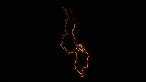 Malawi map with all states or provinces glowing neon outline. Stock Footage 195469077