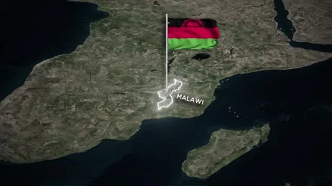 Malawi Map Animation, 3D Waving of National Flag and Glowing Border on World Map Vídeos de archivo 334734053