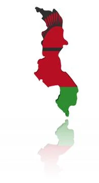 Malawi map flag 3d render with reflection illustration Stock Illustration