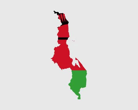 Malawi Map Flag. Map of the Republic of Malawi with the Malawian country banner Stock Illustration