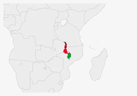 Malawi map highlighted in Malawi flag colors Stock Illustration
