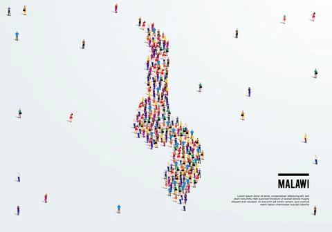 Malawi Map. Large group of people form to create a shape of Malawi Map. Stock Illustration