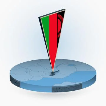 Malawi map in round isometric style with triangular 3D flag of Malawi Illustrazione stock