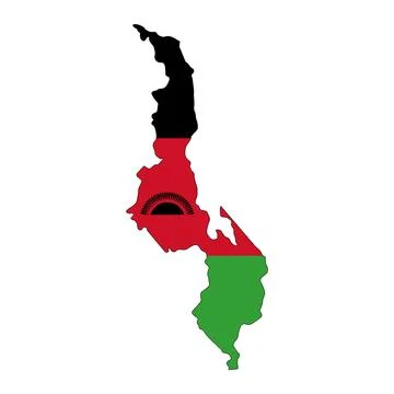 Malawi map silhouette with flag isolated on white background Stock-Illustration