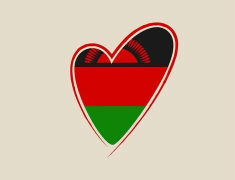 Malawi National Flag inside a Hand-Drawn Heart Shape showing Love and Patri.. Stock Illustration