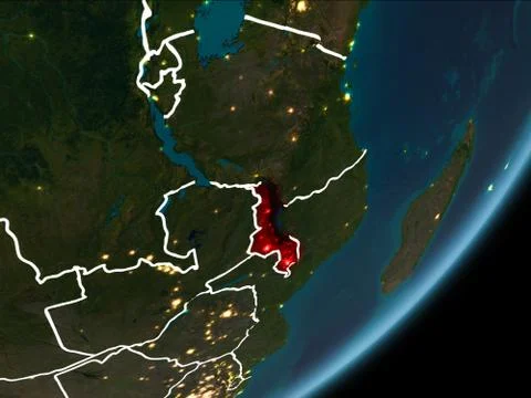 Malawi on night Earth Stock Illustration