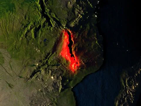 Malawi in red from space at night Stock-Illustration