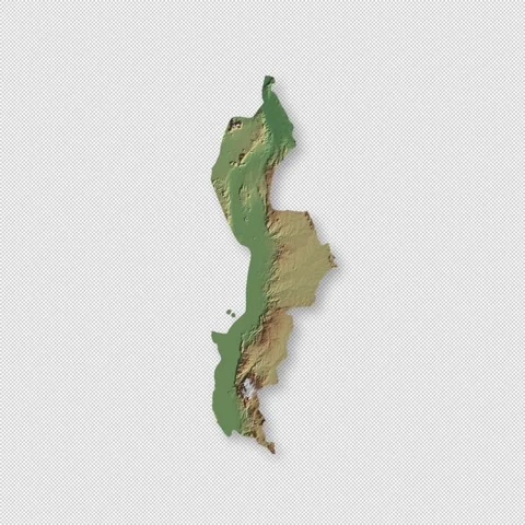 Malawi Rotating 3D Relief Map Seamless Loop, Alpha Channel 4K Видео 340709153