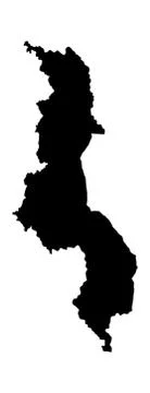 Malawi vector map silhouette isolated on white background. Illustrazione stock