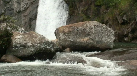 Malawi: waterfall in a rock hill at noon 4 Stock Footage 420853