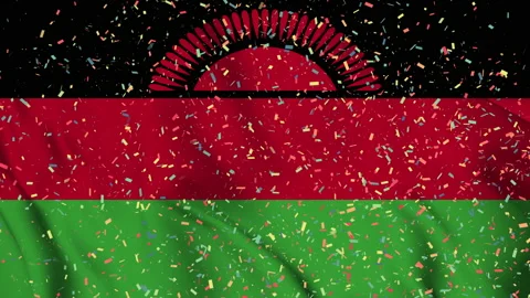 Malawian flag seamless animation with paper confetti Stock Footage 223331663
