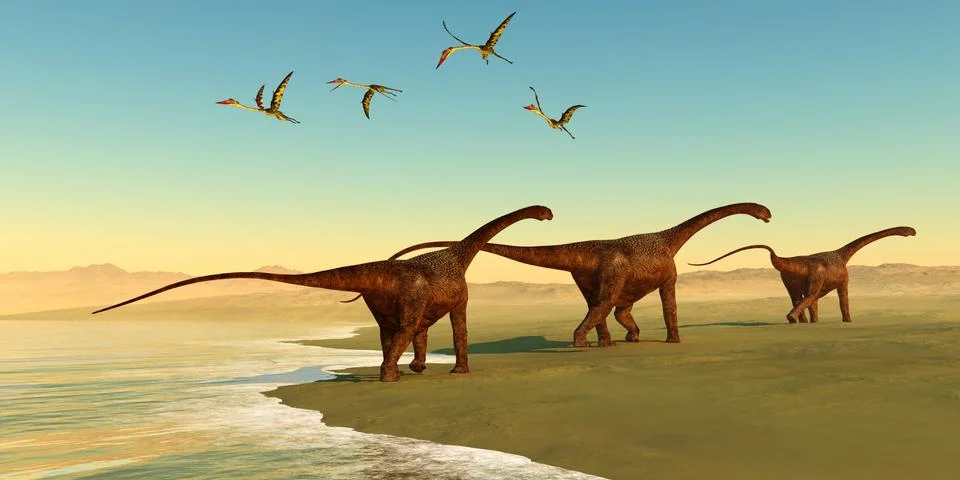 Malawisaurus Dinosaur Beach Stock Illustration