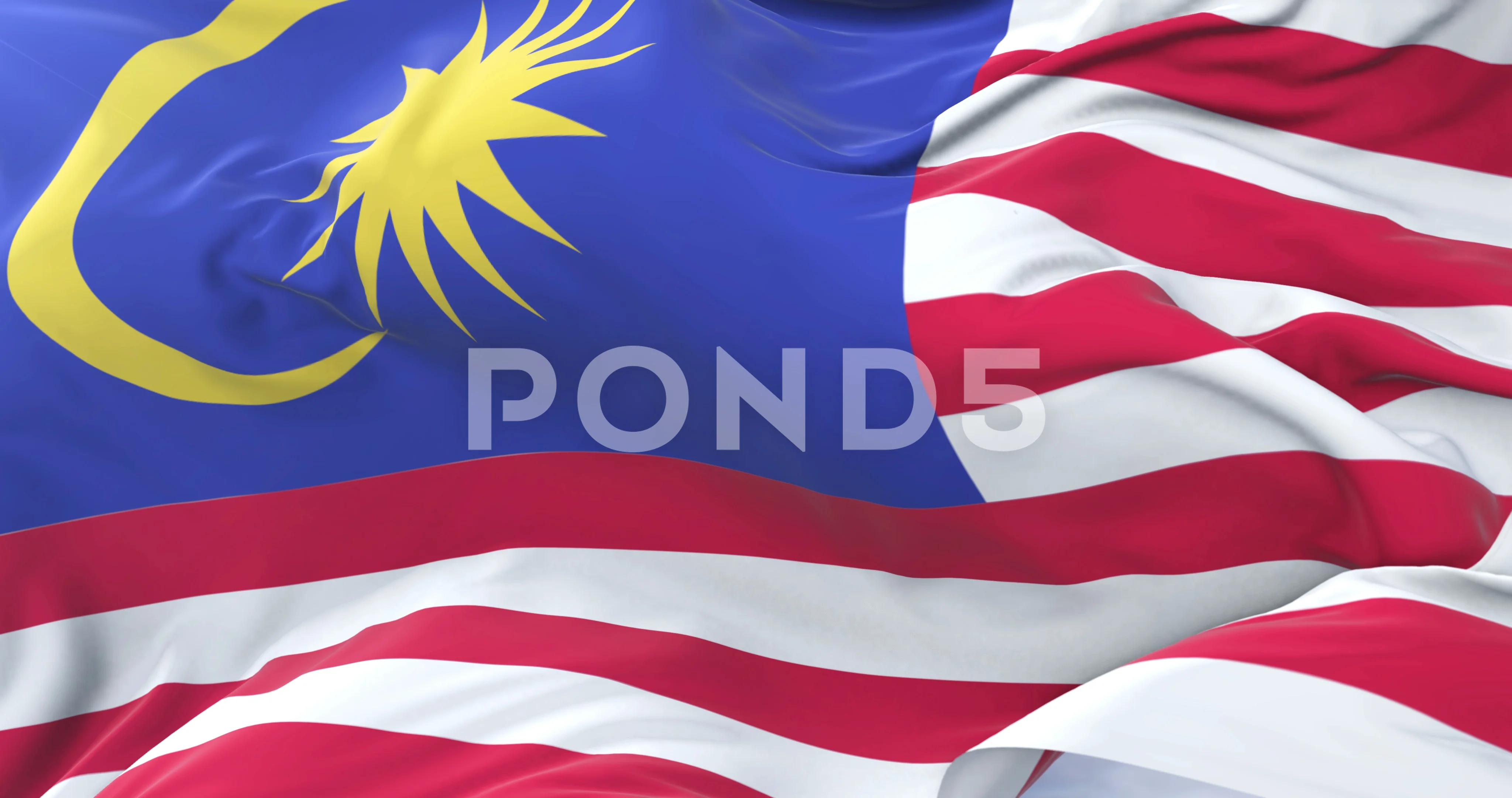 Malay Flag Waving At Wind With Blue Sky Stock Video Pond5