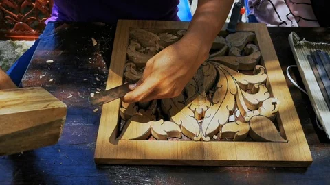 Malay wood carving in progress. Stock Footage 116798918