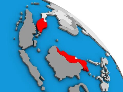 Malaysia on 3D globe Stock Illustration