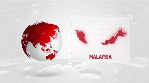 Malaysia 4K Tech Map Beside Globe On White Background. Stock Footage 340015899