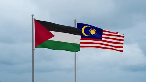 Malaysia and Palestine and Gaza Strip fl... | Stock Video | Pond5