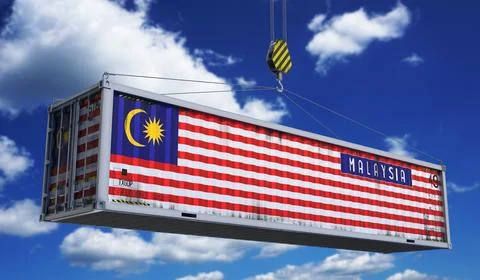 Malaysia - cargo container hanging on crane for international trade and log.. 库存插图