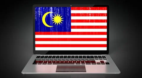 Malaysia - country flag and binary code on laptop screen Stock Illustration