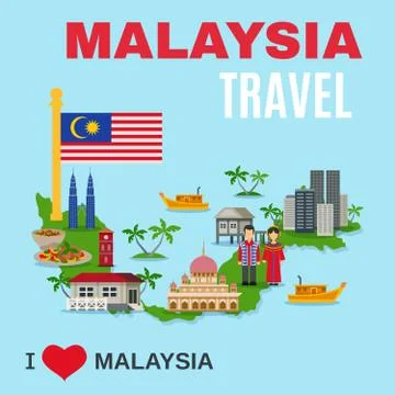 Malaysia Culture Travel Agency Flat Poster Stock Illustration