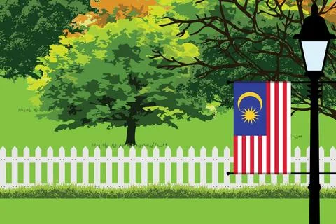 Malaysia Day Trees Lamp Vector Illustration Stock Illustration