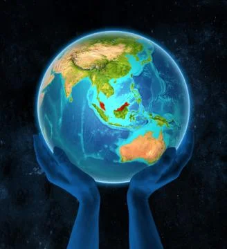 Malaysia on Earth in hands Stock Illustration