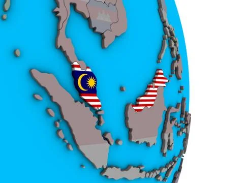 Malaysia with flag on 3D globe Stock Illustration