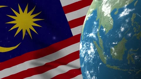 Malaysia Flag and Malaysia Map on Earth Globe 4K Stock Footage 220780534