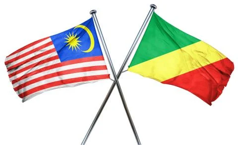 Malaysia flag with Congo flag, 3D rendering Stock Illustration