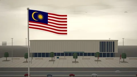 Malaysia Flag Flying Over Central Library Reading Room seamless loop Stock Footage 345343038