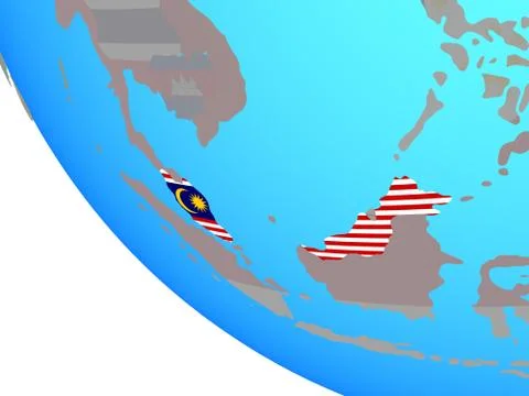 Malaysia with flag on globe Stock Illustration