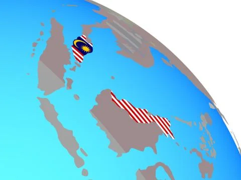 Malaysia with flag on globe Stock Illustration
