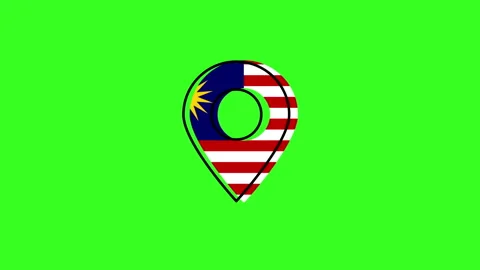 Malaysia flag inside gps pointer icon on green screen Stock Footage 313934699