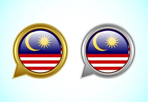 Malaysia flag speech bubble. Speaking flag icon in gold and silver color Stock Illustration