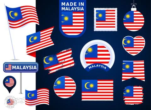 Malaysia flag vector collection. big set of national flag design elements in  Stock Illustration