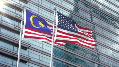 Malaysia Flag VS Flag of USA Stock Footage 343587952