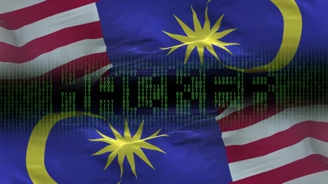 Malaysia flag - Waving flag on matrix binary code background Stock Footage 321420288