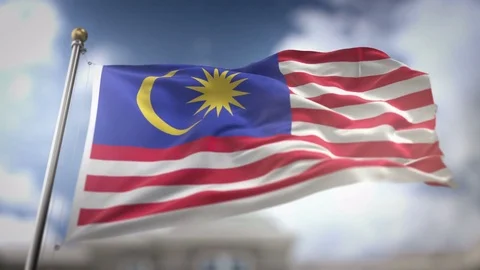 Malaysia Flag Waving Slow Motion 3D Rendering Blue Sky Background - Seamles.. Stock Footage 75426364