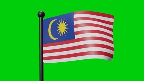 Malaysia Flag Waving in Slow Motion on the green background. 3D Render Flag.. Stock Footage 230912202