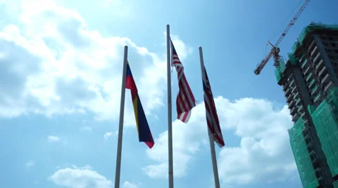 Malaysia Flag Waving In The Wind On Broad Daylight Stock Footage 34731440