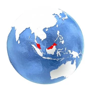 Malaysia on globe isolated on white Stock Illustration