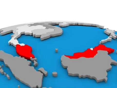 Malaysia on globe in red Illustrazione stock