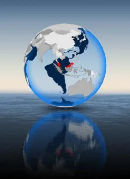 Malaysia on globe in water Stock Illustration