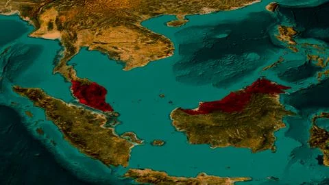 Malaysia Highlighted in Red on Satellite Map of Southeast Asia Stock Illustration