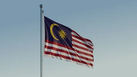Malaysia Kuala Lumpur Flag loop Cinematic Realistic Waving Blue Sky Stock Footage 307704597