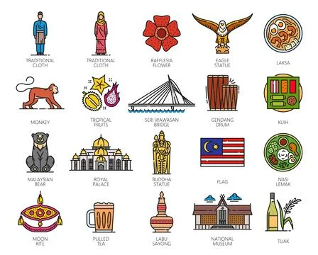 Malaysia line icons. Vector set Malaysian symbols 스톡 일러스트